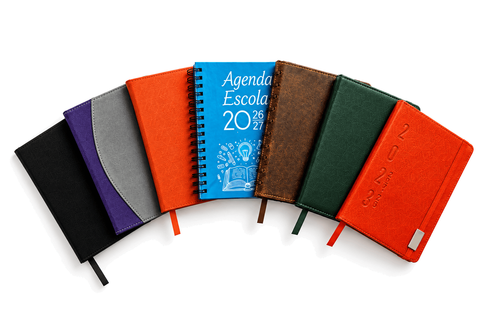 Cubiertas de las agendas 2027 en curpiel, piel, mezclilla, kraft y papel couché